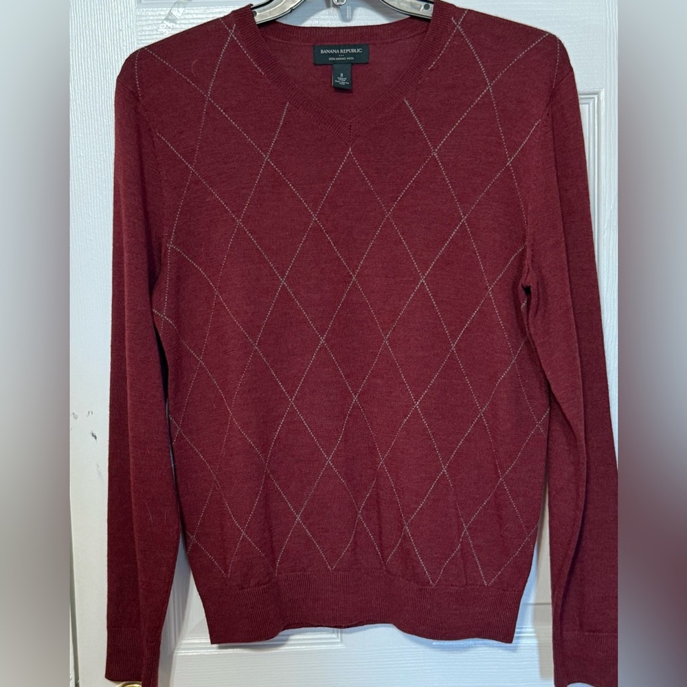 Banana Republic Men’s Merino Wool V-Neck Sweater Burgundy Size Small